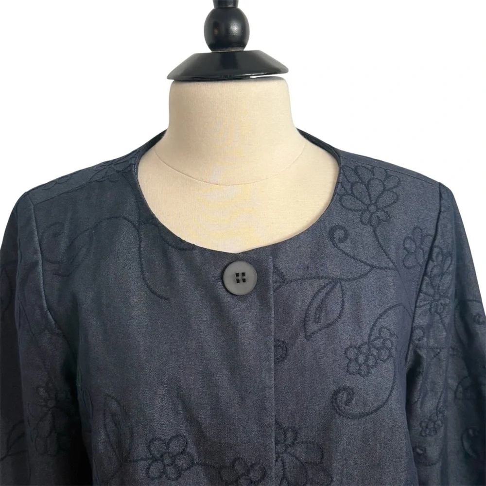 DJ & Co Womens Floral Jacquard Cropped Open Front Jacket, Navy Blue, Size 12‎